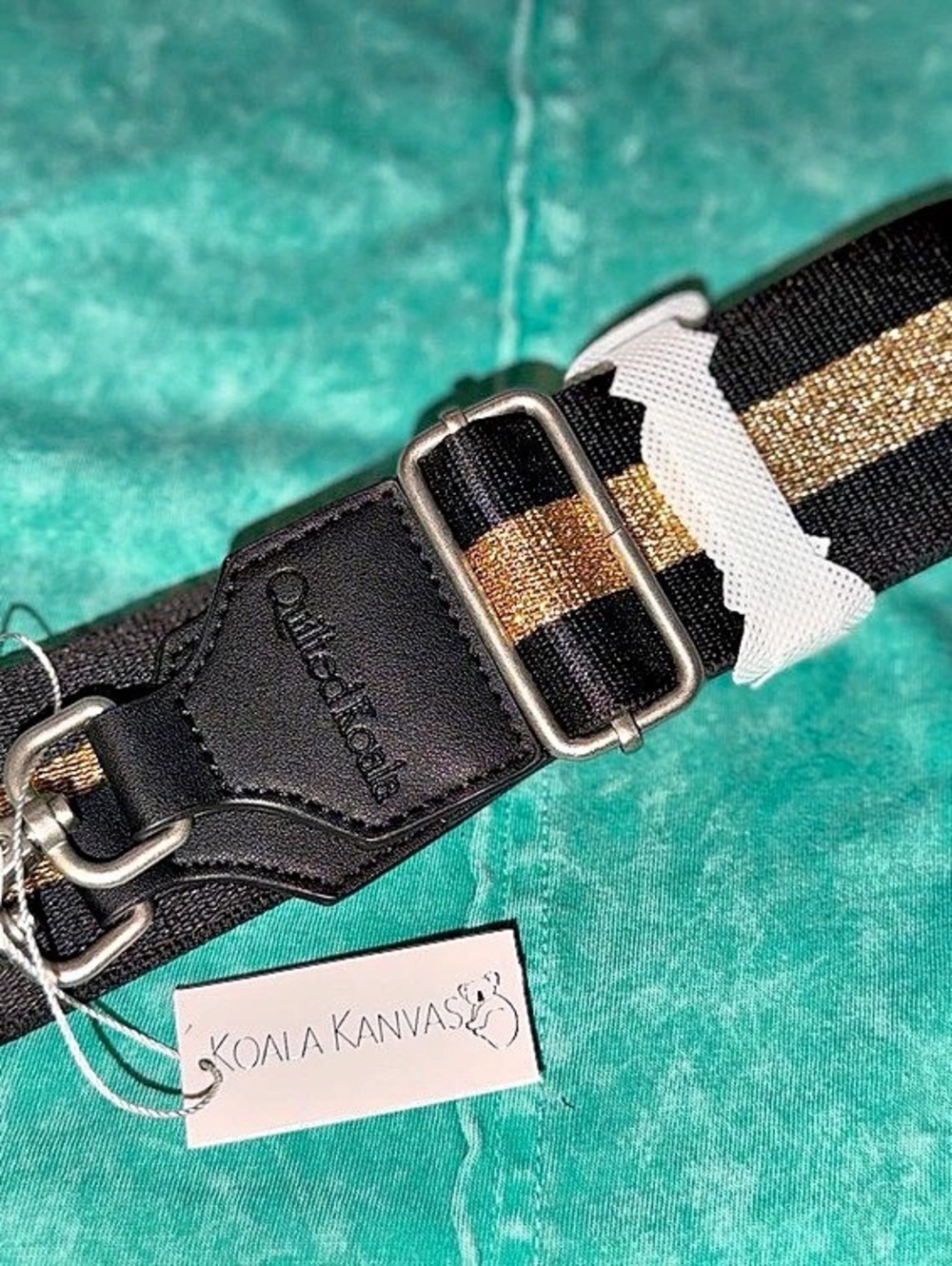 Quilted koala Striped Black & Gold Accessory Strap NWT